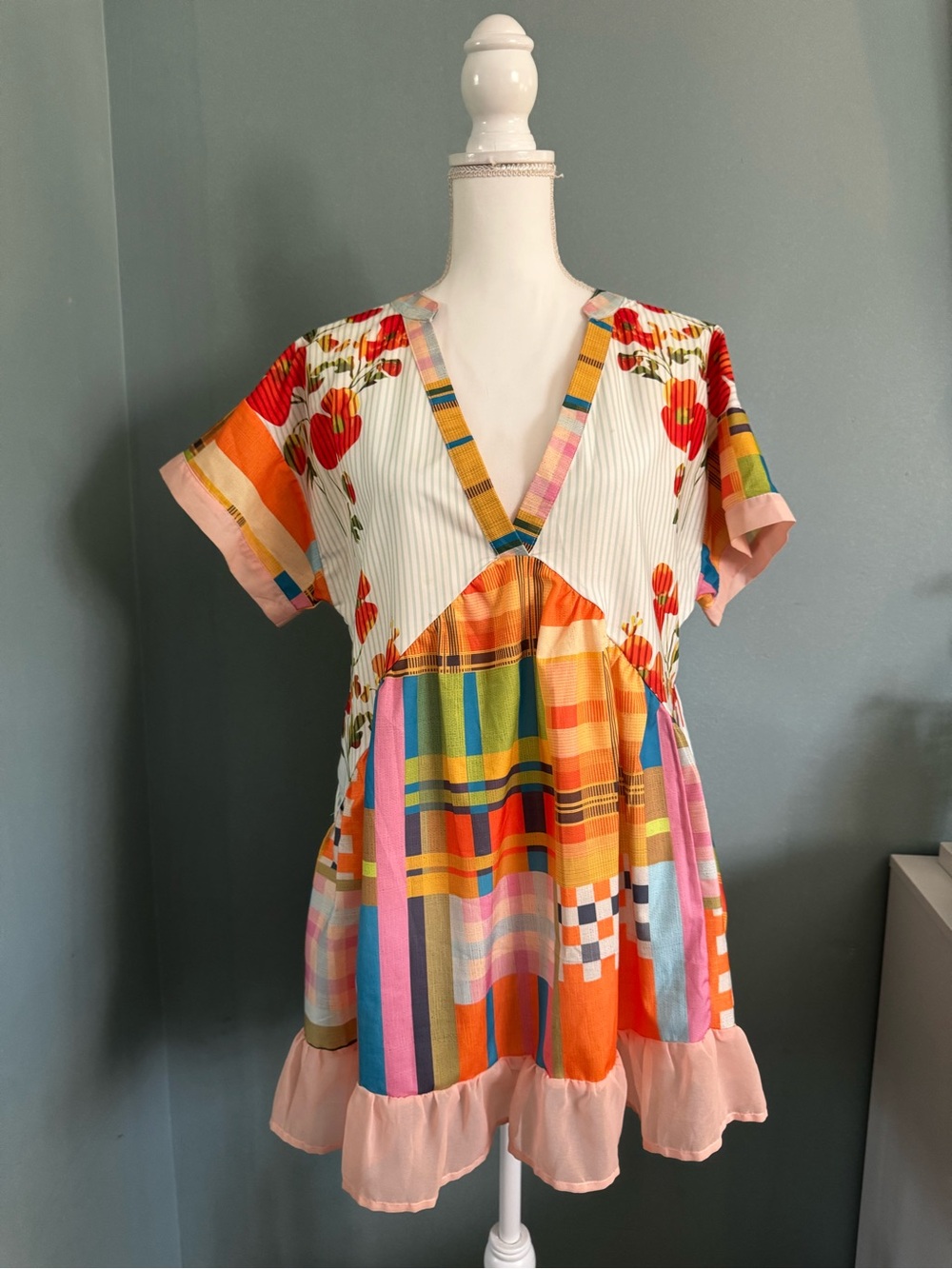 Patchwork Floral Lightweight Dress Summer Swim Cover Up Small